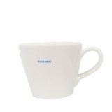 White mug with 'morena' branding on a white background