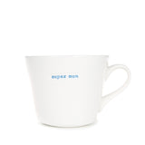 White mug with 'super mum' text on a white background