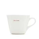 White mug with 'the boss' text on a white background