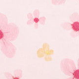 cotton knit romper with floral print design with boucle embroidery, soft pink base and sweet frill trims,