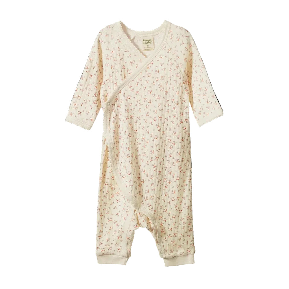 Nature Baby Kimono in soft Cotton Pointelle Dandelion print design at Cerise
