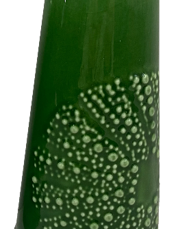 Green ceramic kina jug with white bubble texture on a white background