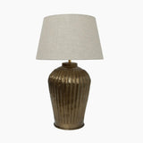 Antiqu brass coloured ribbed lamp base with shade