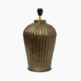 Antique brass coloured ribbed lamp base.  Tall bulb shape