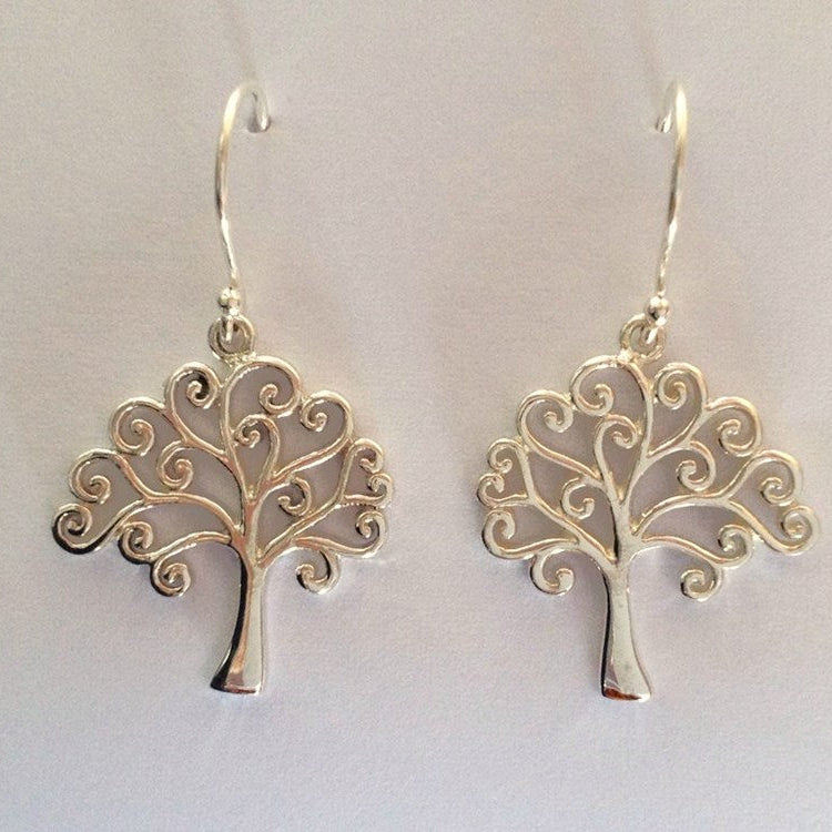 Silver Tree design earrings with New Zeland Koru feature branches.