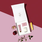 LIving Light Pamper Gift Set in Wild Plum includes Hand cream Body Bar and mini candle, presented in a white gift box