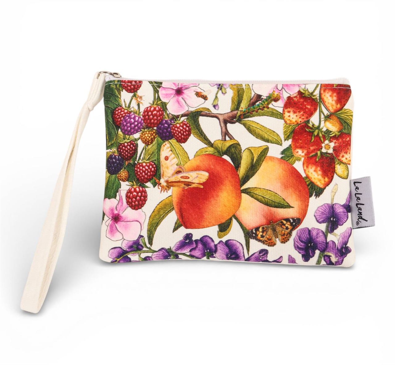 La La Land Bountiful Harest Coin Purse made from thick cotton with colourful artwork at Cerise