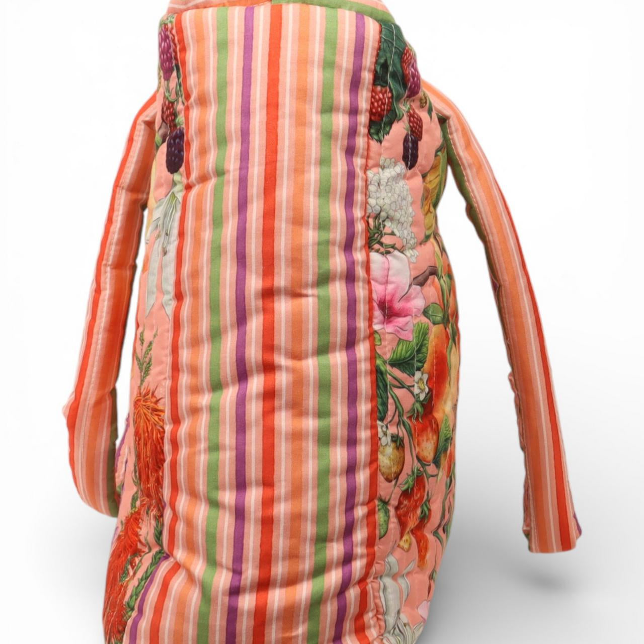 Colourful Bountiful Harvest tote bag with padded straps and botanical print and contrast side panels at Cerise