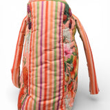 Colourful Bountiful Harvest tote bag with padded straps and botanical print and contrast side panels at Cerise