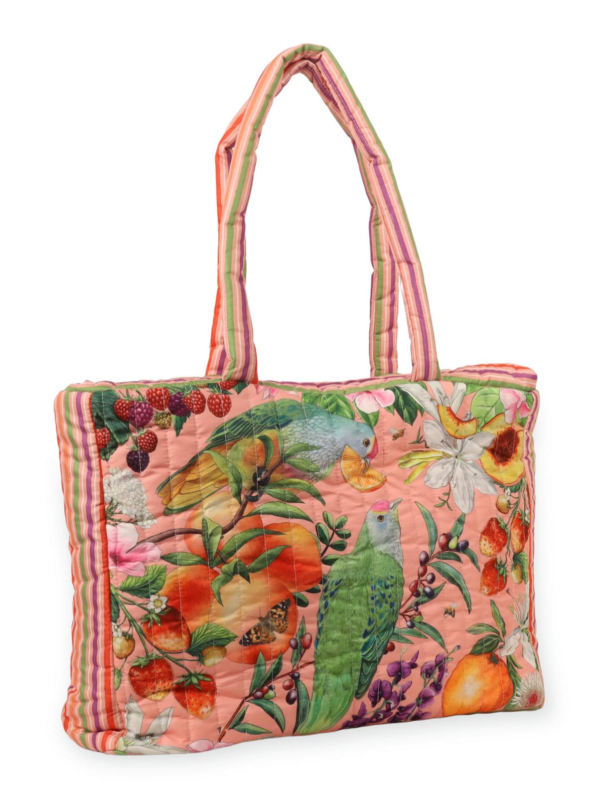 La La Land Bountiful Harvest Comforter Bag with colourful fruit and floral print at Cerise