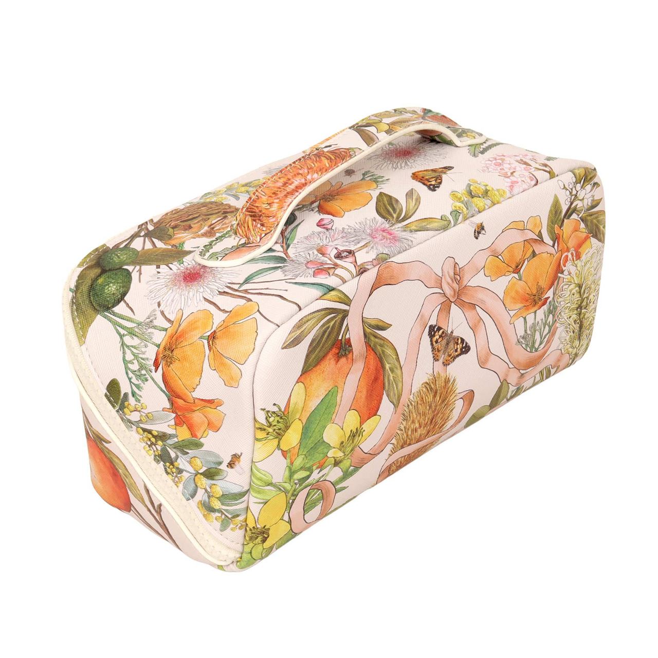 La La Land Golden Hour water-resistant vegan leather travel makeup bag with top handle at Cerise