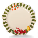 La La Land lobster stoneware dinner plate with green stripes and raised lobster detail at Cerise