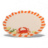 La La Land crab dinner plate with scalloped edge and bold striped border at Cerise