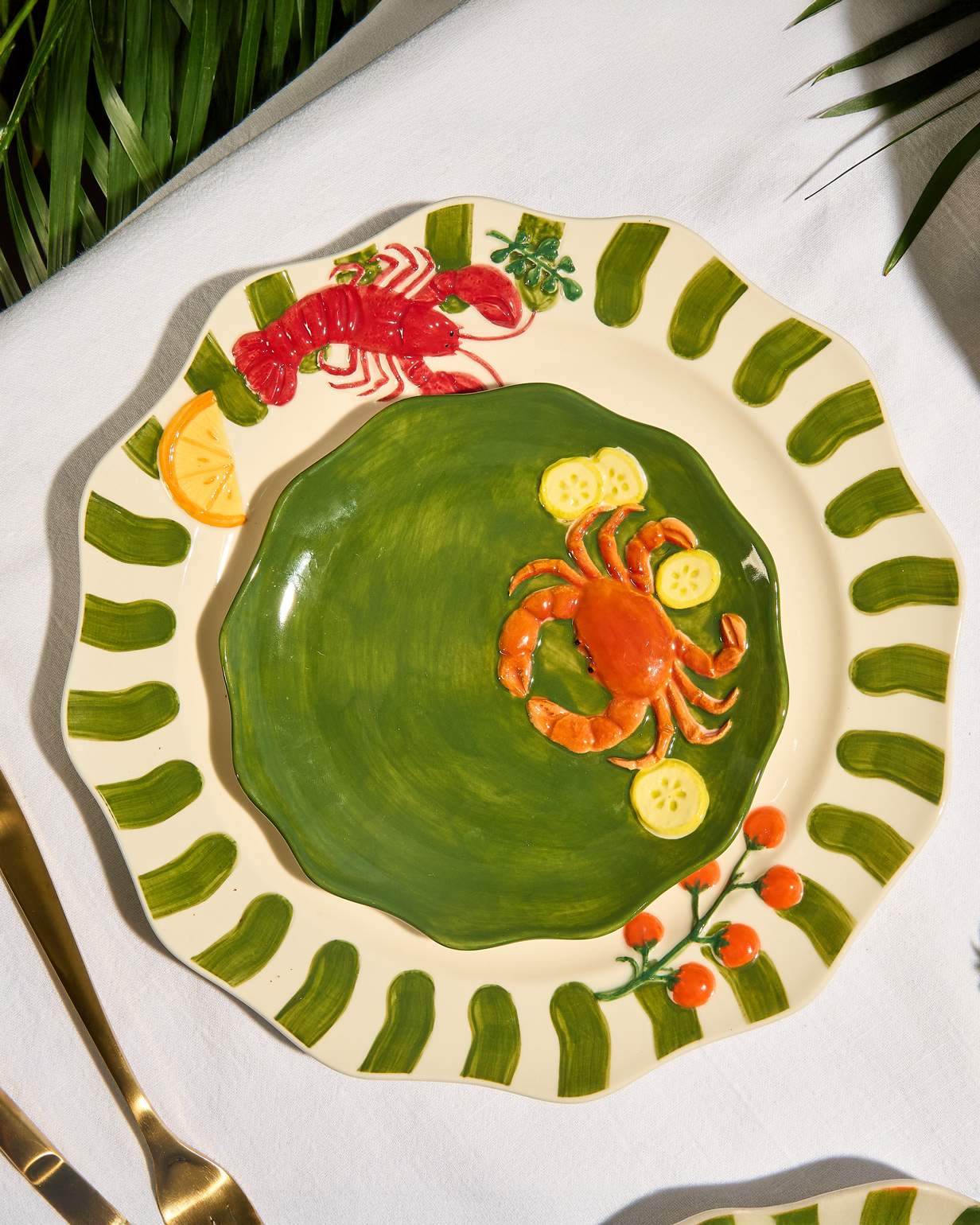 Lobster stoneware dinner plate styled for colourful coastal dining and summer entertaining from Cerise