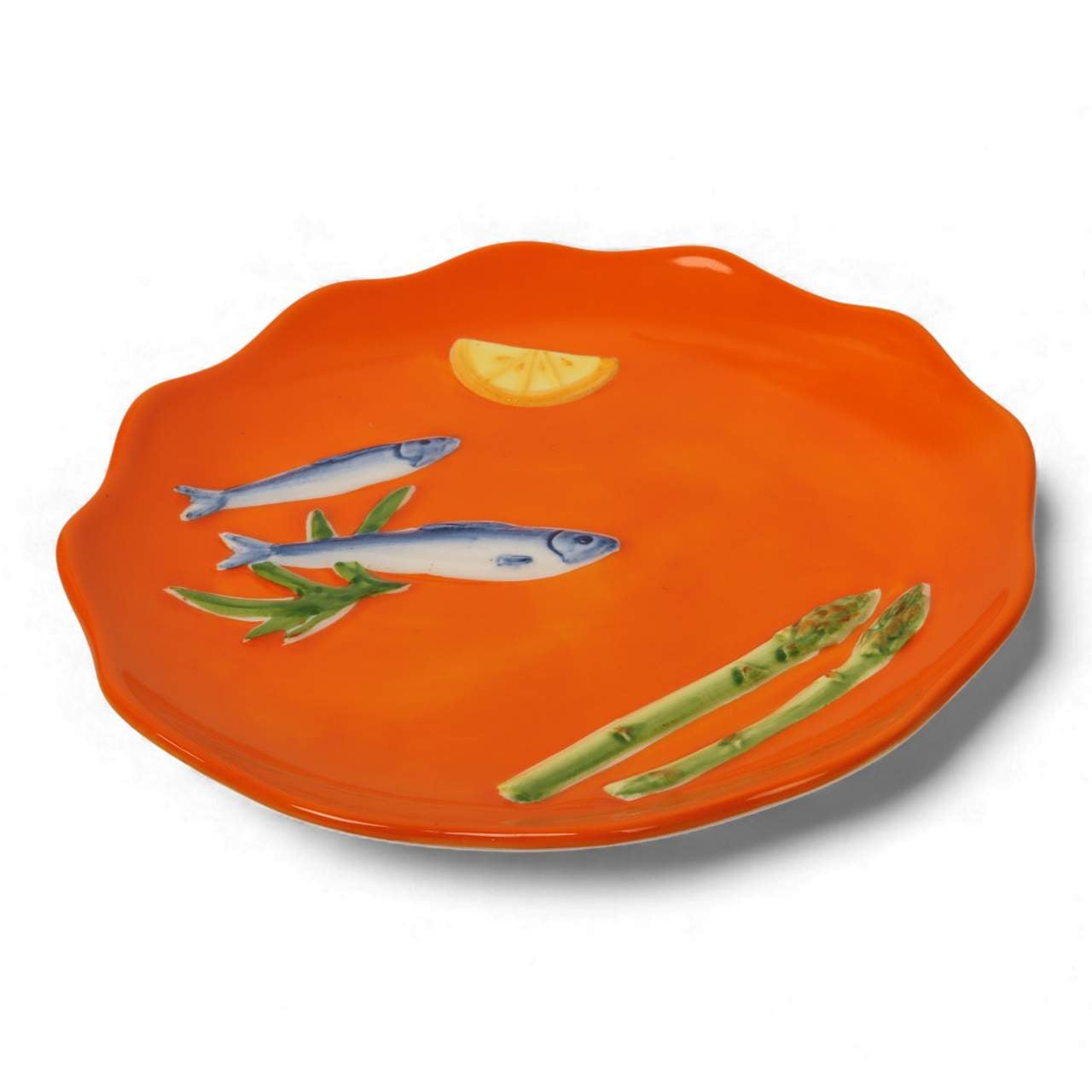 La La Land Sardines stoneware Plate in orange glaze at Cerise