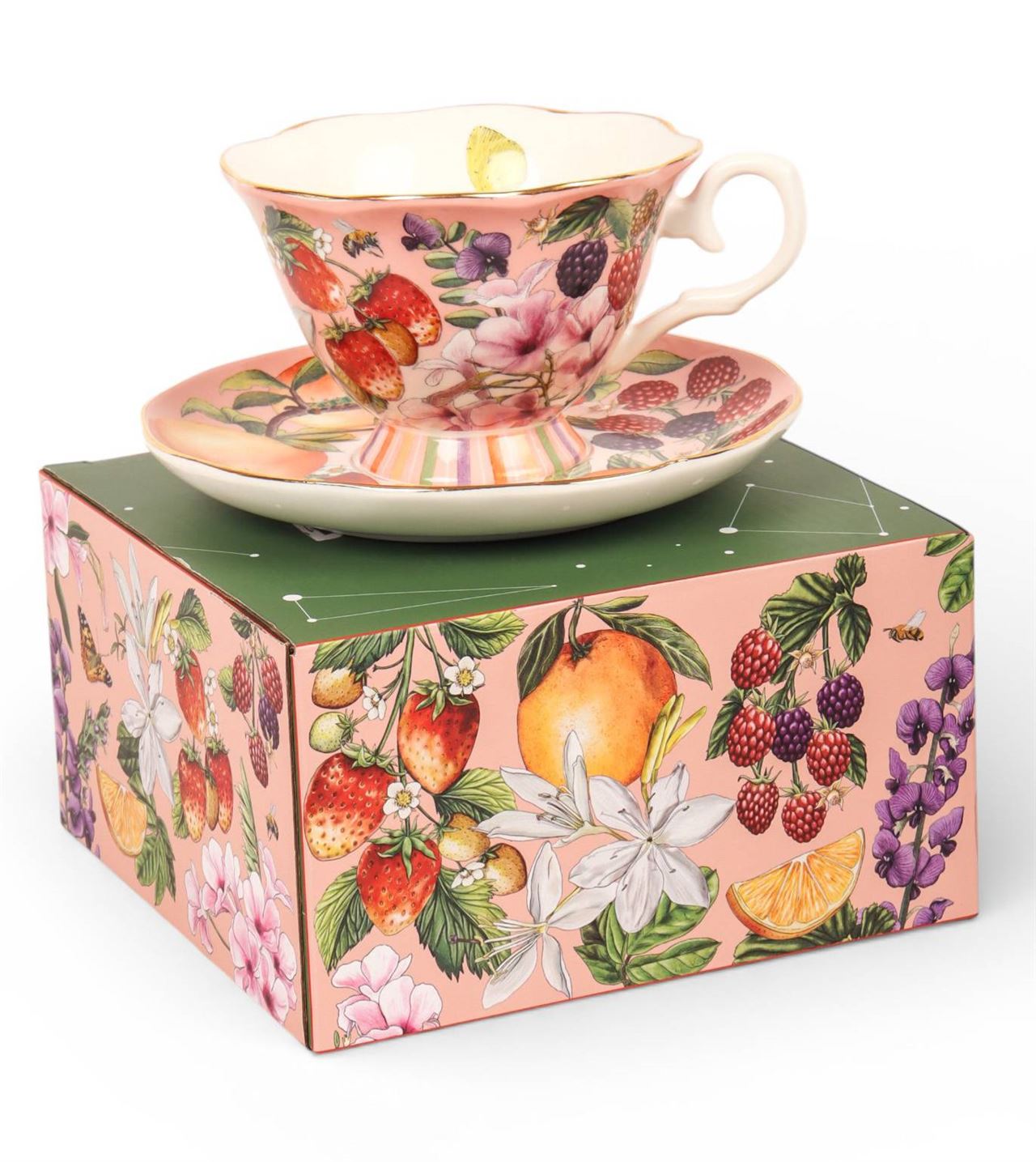 La La Land Tea Cup and Saucer in Bountiful Harvest design. Come Gift Boxed at Cerise.