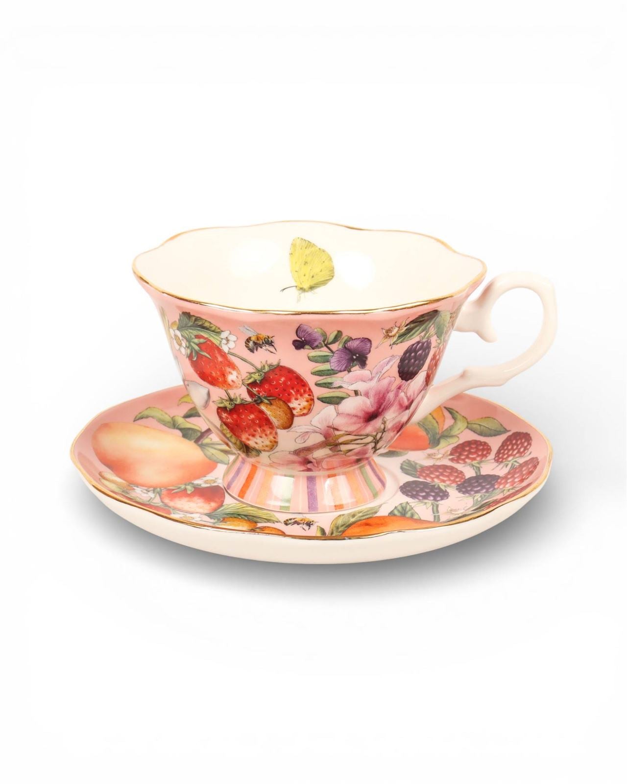 La La Land Tea Cup and Saucer in Bountiful Harvest design at Cerise.