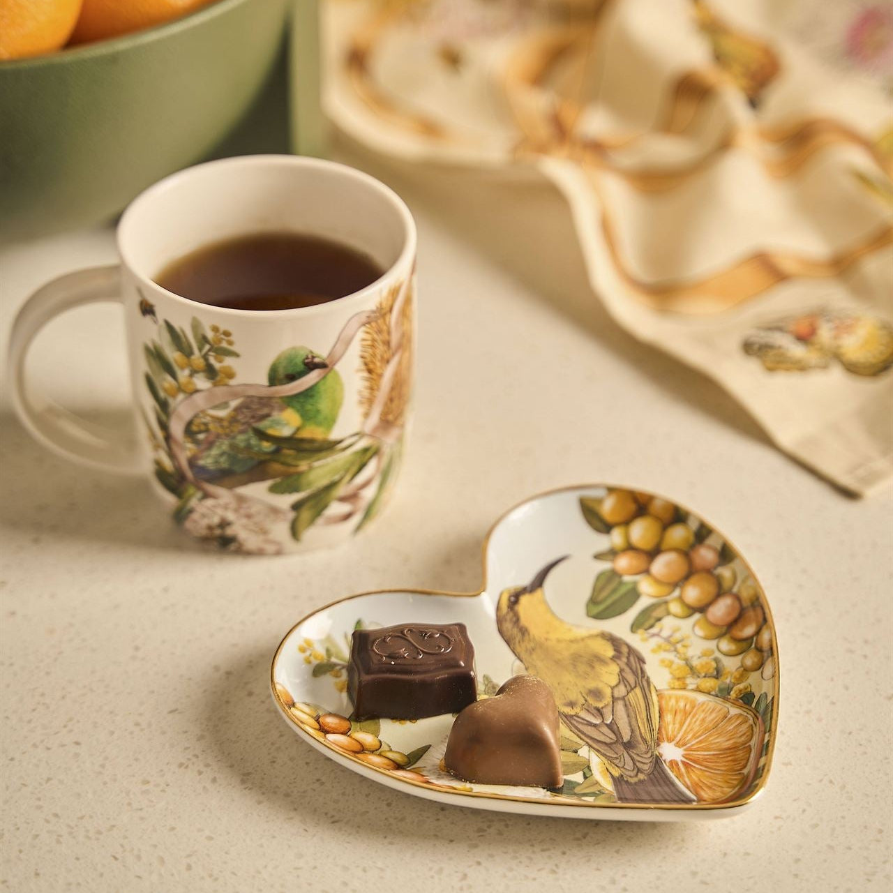 La La Land Golden Hour Heart Shaped Trinket Tray with gold rim at Cerise