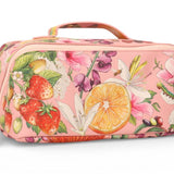 La La Land Bountiful Harvest cosmetic bag featuring fully illustrated exterior design and sturdy zip closure at Cerise