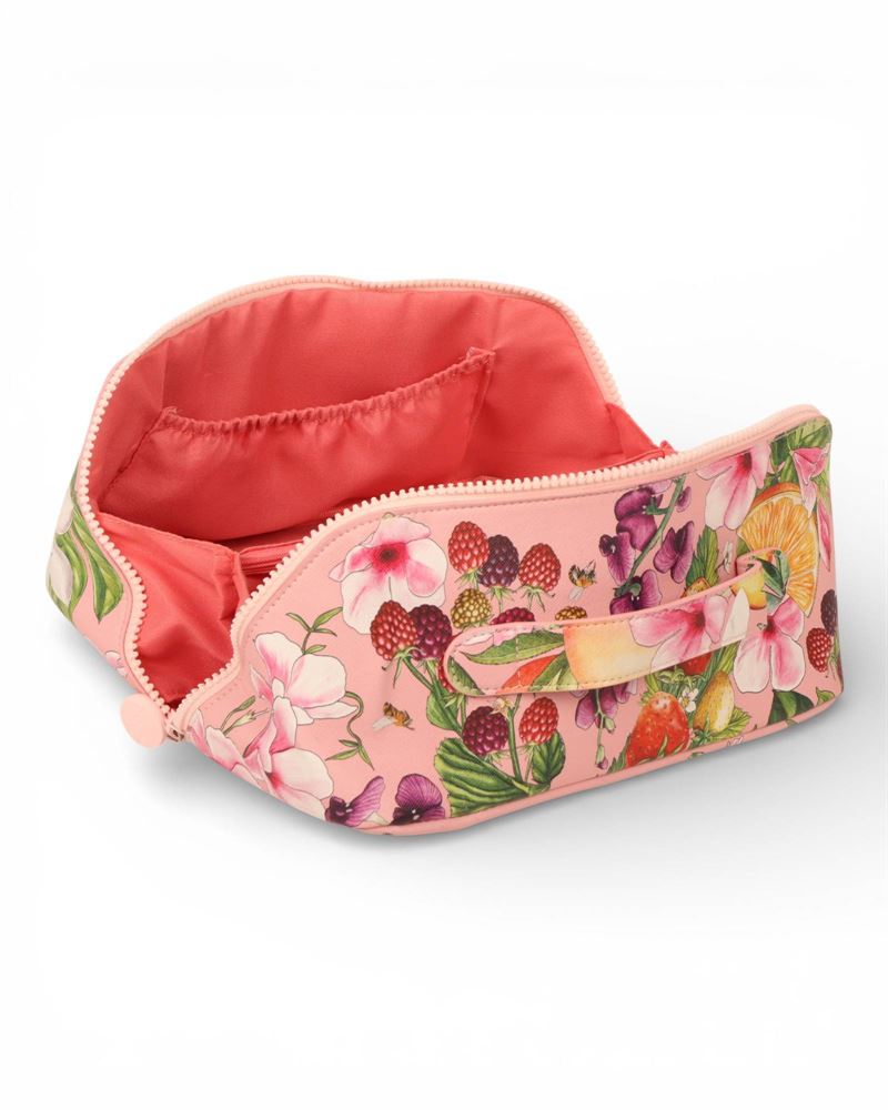 La La Land Bountiful Harvest cosmetic bag with interior dividers and zipper pocket for makeup and skincare at Cerise