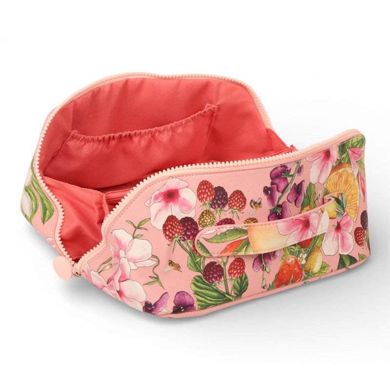La La Land Bountiful Harvest cosmetic bag with interior dividers and zipper pocket for makeup and skincare at Cerise