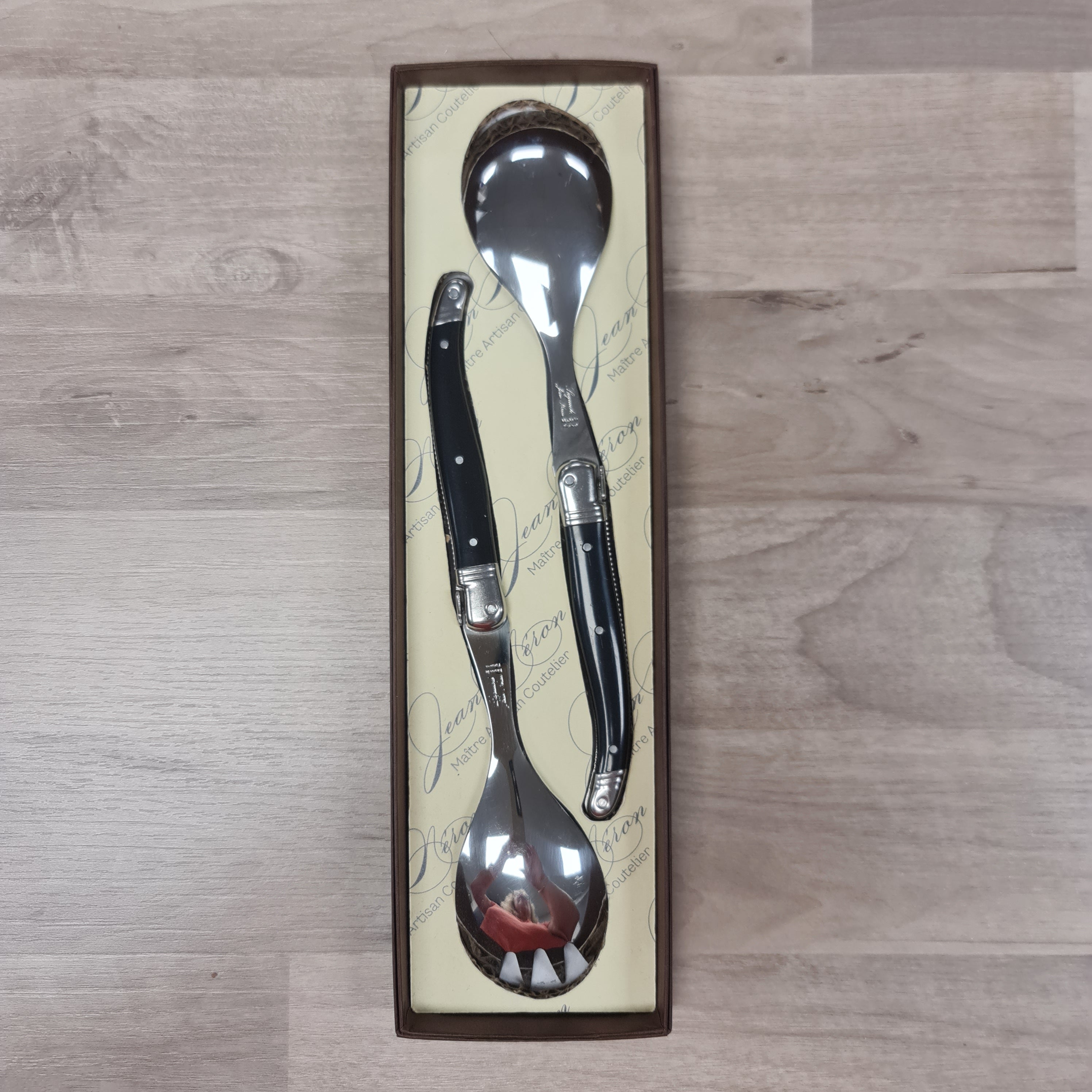 Laguiole Server Set includes two serving pieces with black handles. Gift boxed at Cerise NZ