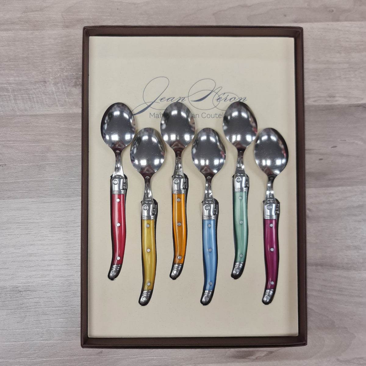 Set of 6 Laguiole Coffee Spoons with coloured handles at Cerise NZ