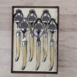 Set of 6 Laguiole by Jean Neron Horn desert spoons with bee icon at Cerise NZ