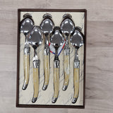 Set of 6 Laguiole by Jean Neron Horn dessert spoons with bee icon at Cerise NZ