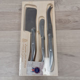 Laguiole by Jean Neron 3 piece stainless steel cheese set. Includes cheese knife, cheese hatchett and butter knife. Gift boxed at Cerise NZ