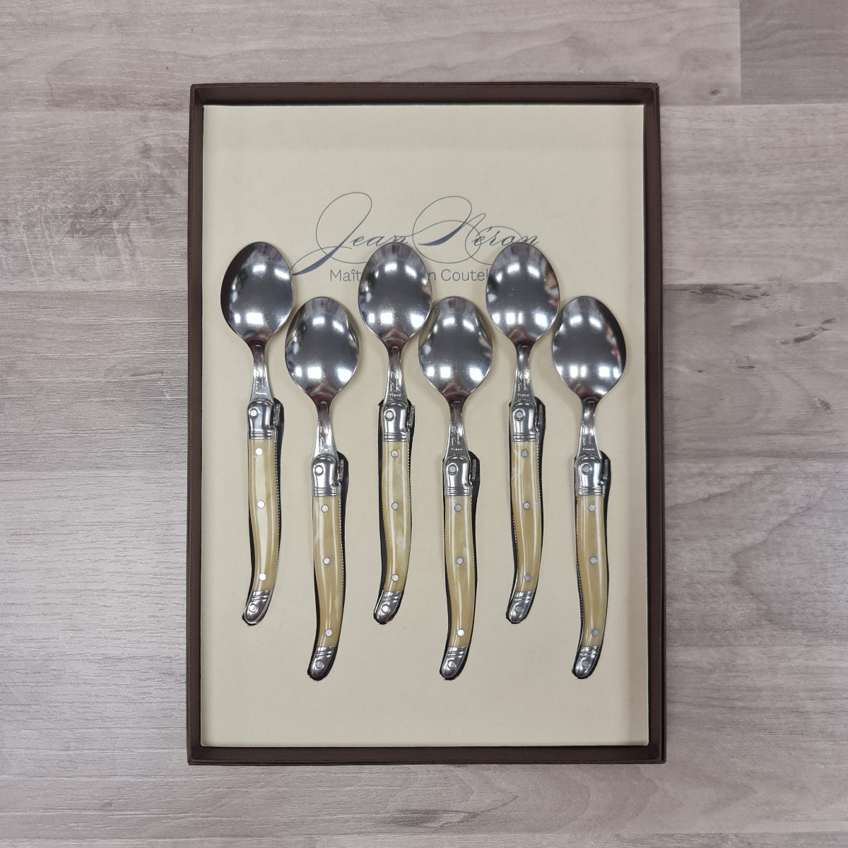 Set of 6 Laguiole Coffee Spoons with Horn coloured handles at Cerise NZ