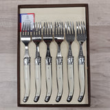 Laguiole by Jean Neron Ivory coloured handle bee icon table forks in a set of 6. Gift boxed at Cerise NZ