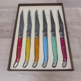 Set of 6 Laguiole Steak KNives with coloured Handles . Gift boxed at Cerise NZ.