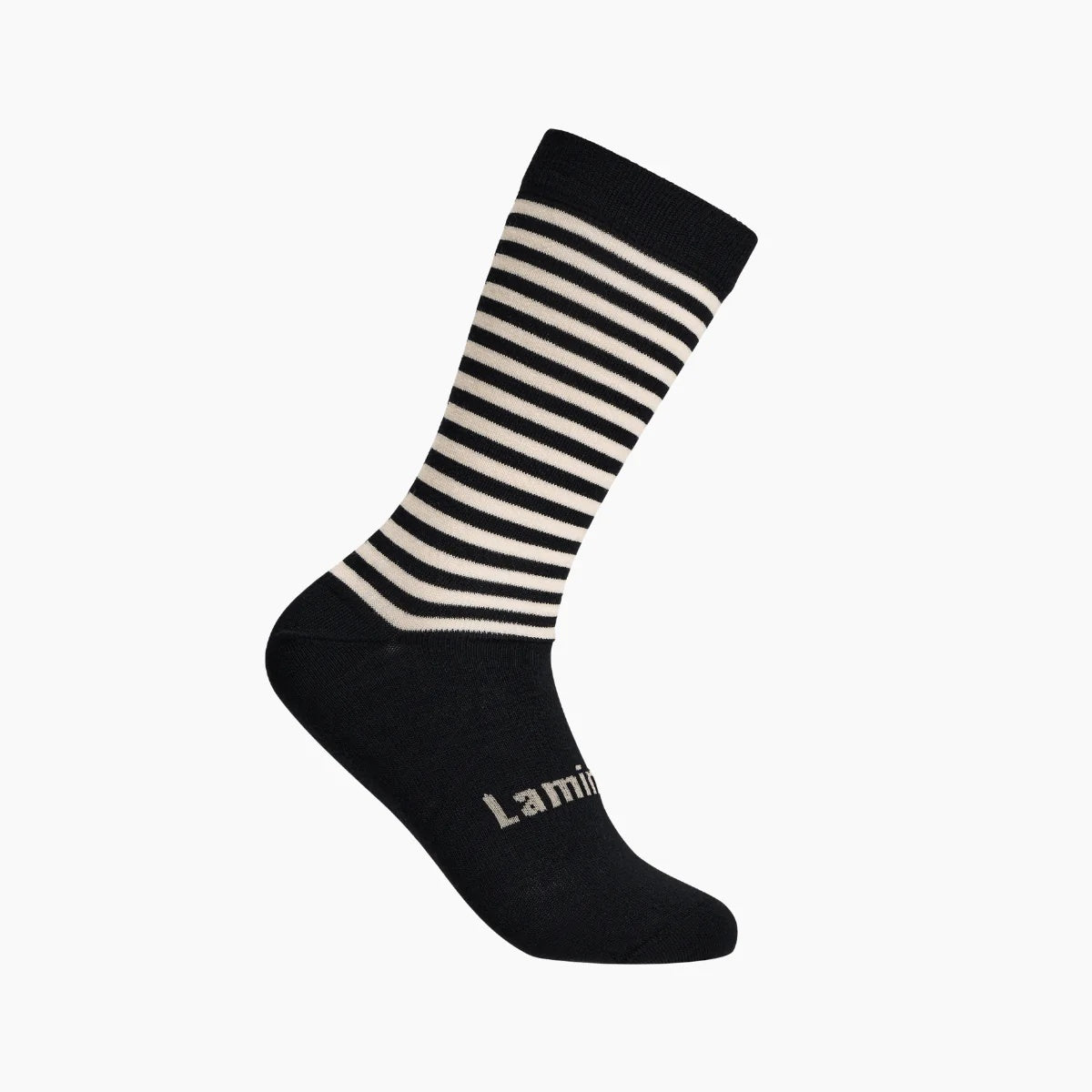 Lamington Man Merino West striped socks in black and white at Cerise