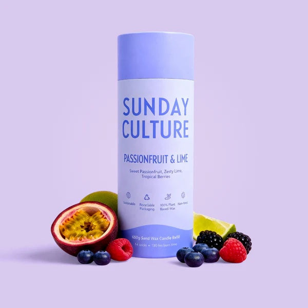 Sunday culture ready to pour sand wax, 650g in Passionfruit Lime fragrance