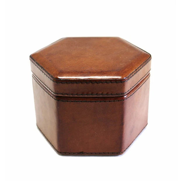 Mens Tan Leather hexagonal shaped jewellery watch box