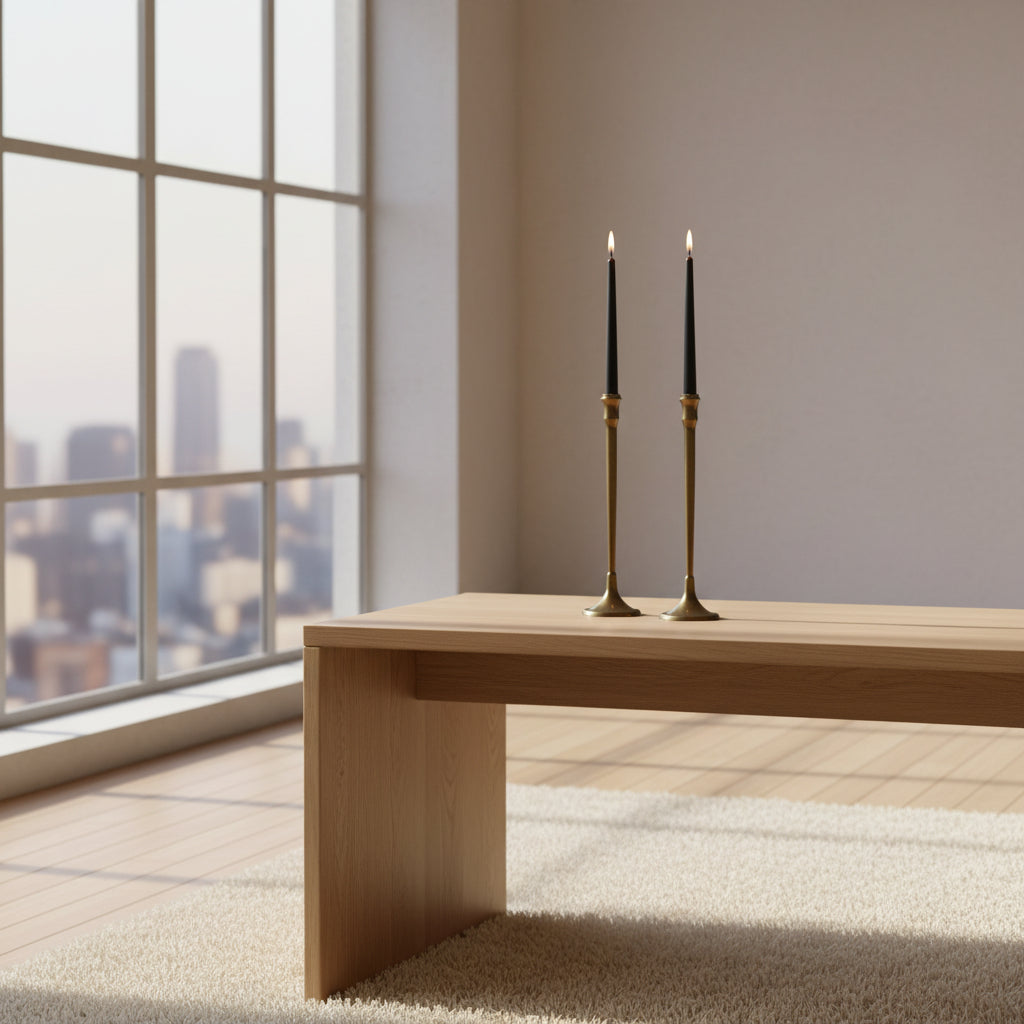 London Candlestick made of aluminium with antique brass coloured finish, measuring 370mm High.