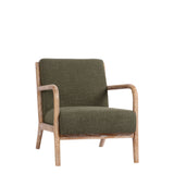 Luca occasional chair upholstered in Dark Green Polyester Fabric with white washed arms and legs