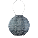 Hanging Lumiz Solar lantern 20cm in grey blue with folia pattern. Made from hard wearing weather resistant tyvek material at Cerise