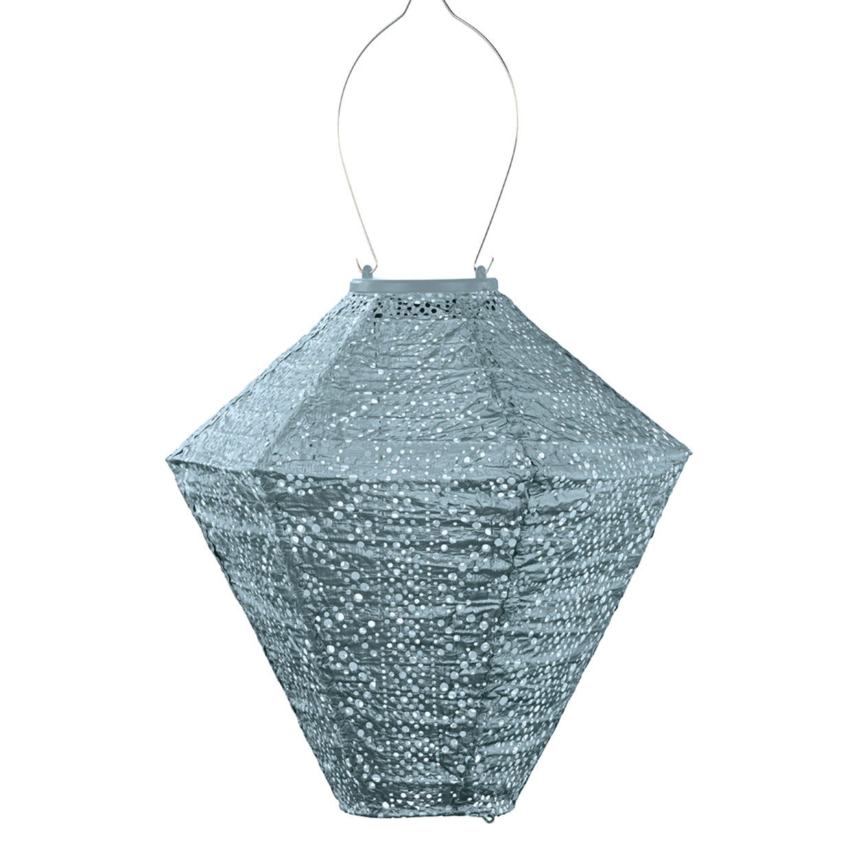Hanging Lumiz Solar Lantern 28cm Diamond Shape in Grey Blue colour with a lace pattern at Cerise