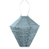 Hanging Lumiz Solar Lantern 28cm Diamond Shape in Grey Blue colour with a lace pattern at Cerise