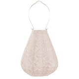 Lumiz solar lantern in a tulip shape and soft blush clolour with a lace design to filter soft light when it glows at night at Cerise