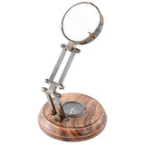 Magnifying Lens with compass on wooden base
