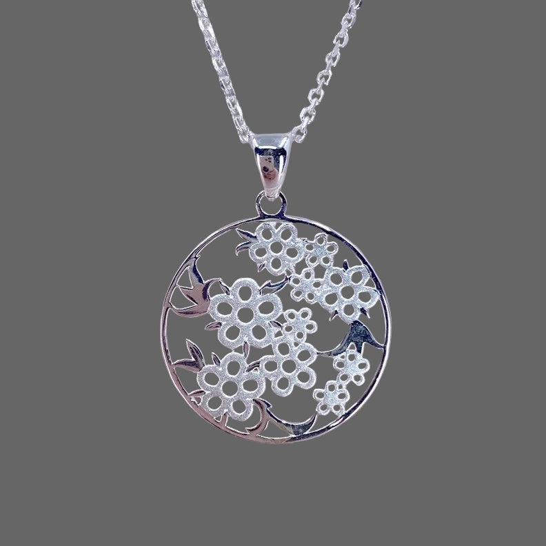 Sterling silver stencil NZ Manuka Flower Pendant on a 40 - 45cm chain