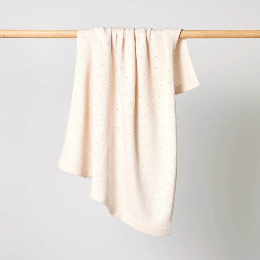 Merino Wool Knitted Baby Blanket in an Ivory colour for a perfect newborn baby  or baby shower gift at Cerise.