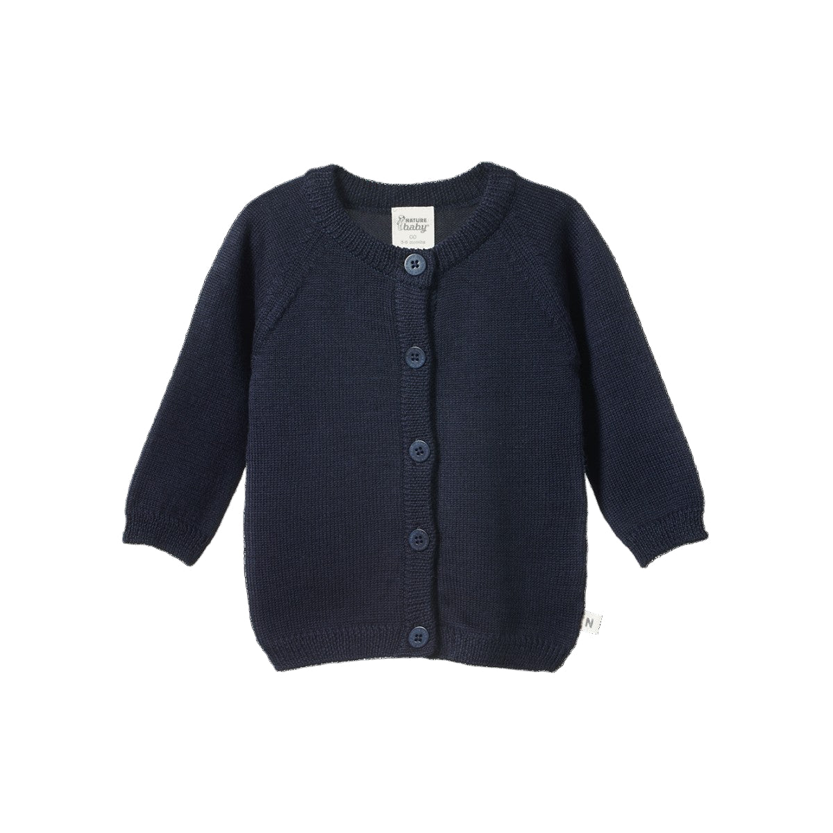 Navy blue baby cardigan in merino wool with buttoned fron