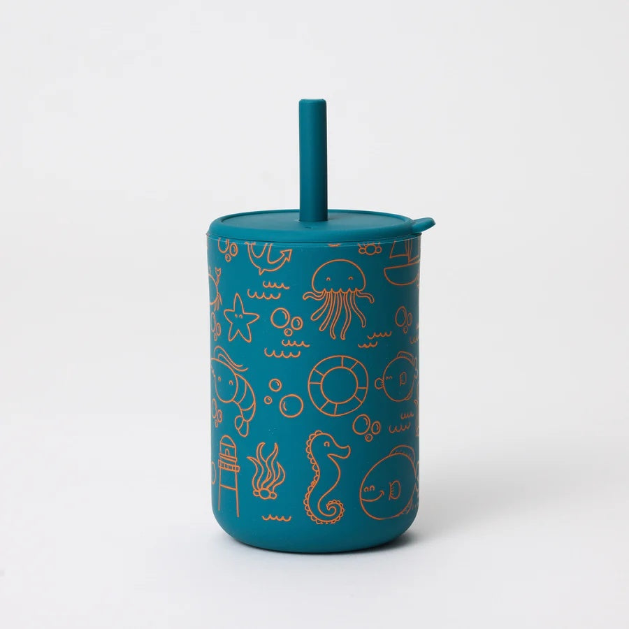 Over the Dandelions Sea Friends silicone Smoothie Cup at Cerise.  Made from food grade silicone, BPA free, easy to wash and perfect for little hands to hold.