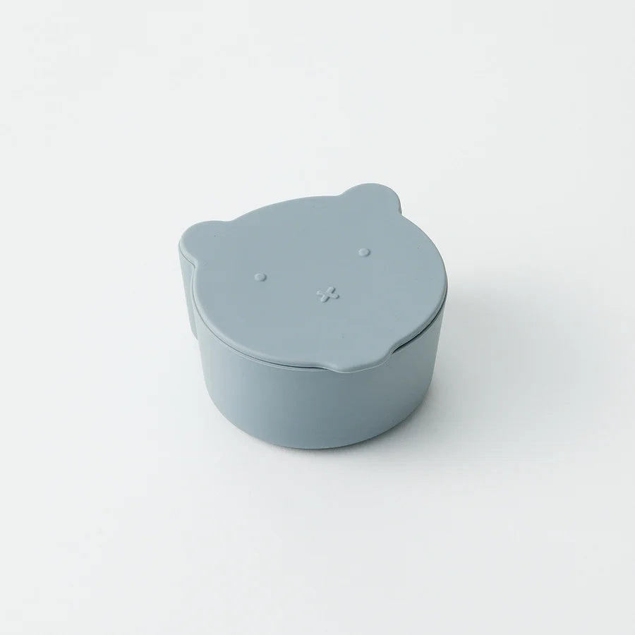 Over the dandelions Mini Bear Snack Box in Blue at Cerise.  Made from food grade silicone, BPA free, soft for little hands and easy to wash,