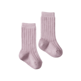 Pair of lilac socks on a white background