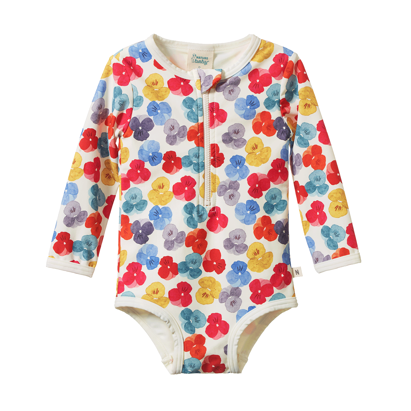 Colourful floral patterned zip front long sleeved swim suit
